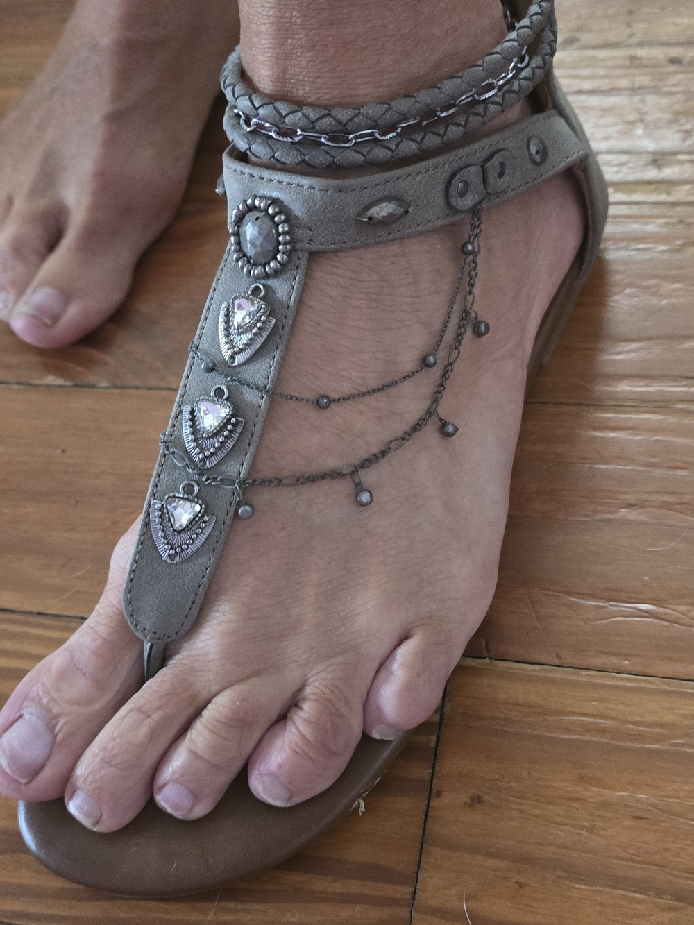 Braided Strappy Flat Sandal in Light Grey - Picture 2 of 8